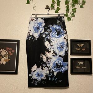 Black & Blue Floral Pencil Skirt
